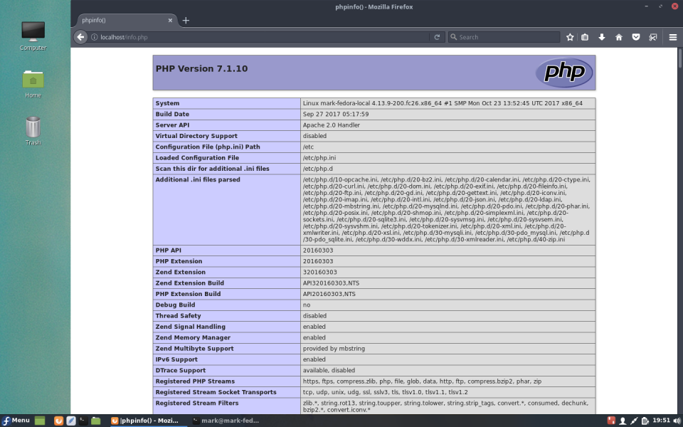 Fedora PHP info
